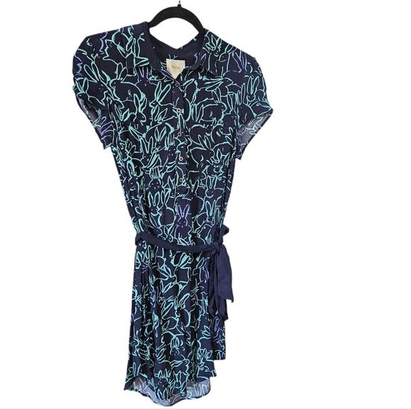 Anthropologie Maeve Bunny Rabbit Crepe Franziska Shirt Dress Navy/Green sz 6 NWT - Picture 3 of 9